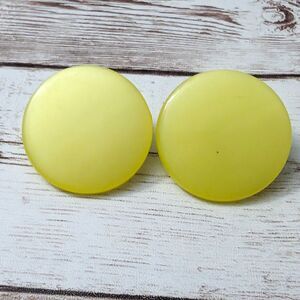 Vintage Clip On Earrings - 1 & 1/8" Retro Yellow Circle - Some Damage To Rear